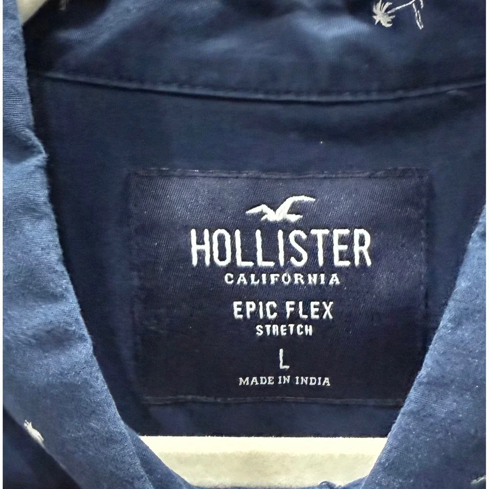 Hollister California Epic Flex Men’s LG Navy Short Sleeve Button Down Shirt EUC